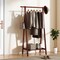 Folding Coat Rack Rubber Wood Standing Clothes Rack with Shelf Walnut